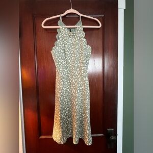 Green Halter Dress with Leaf Pattern